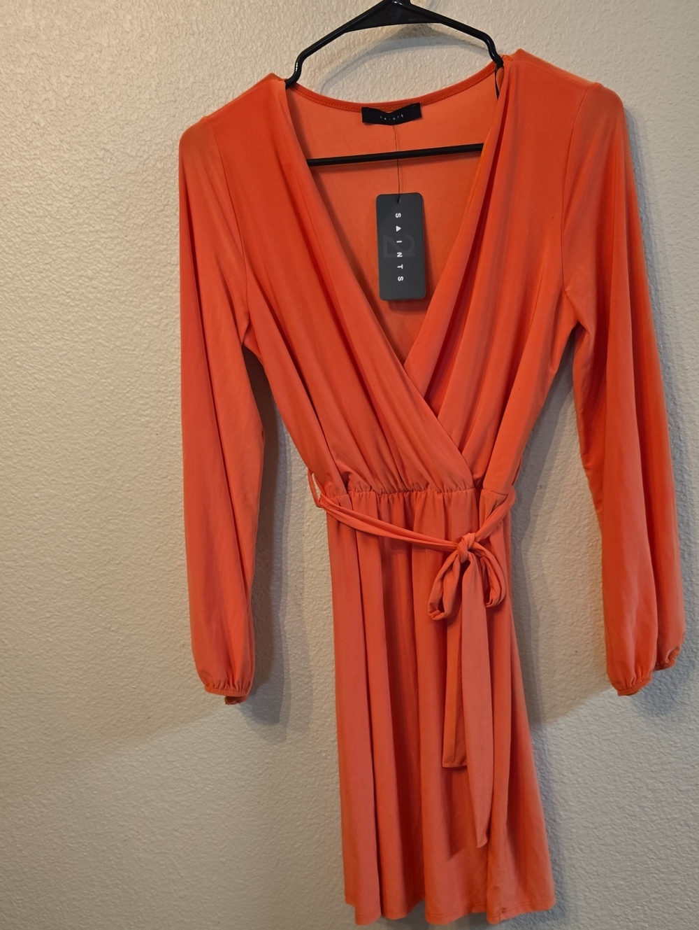 21 Saints Orange Stretch Faux Wrap Dress